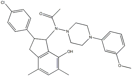 2,3-Dihydro-3-[[4-(3-methoxyphenyl)-1-piperazinyl]acetylamino]-2-(4-chlorophenyl)-5,7-dimethyl-1H-inden-4-ol 结构式