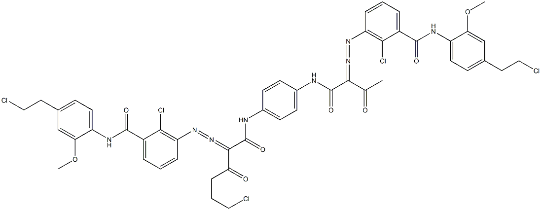 3,3'-[2-(2-Chloroethyl)-1,4-phenylenebis[iminocarbonyl(acetylmethylene)azo]]bis[N-[4-(2-chloroethyl)-2-methoxyphenyl]-2-chlorobenzamide] 结构式