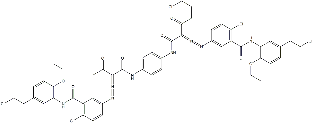 3,3'-[2-(2-Chloroethyl)-1,4-phenylenebis[iminocarbonyl(acetylmethylene)azo]]bis[N-[3-(2-chloroethyl)-6-ethoxyphenyl]-6-chlorobenzamide] 结构式