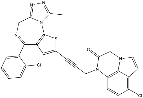 4-(2-Chlorophenyl)-2-[3-[(7-chloro-2,3-dihydro-2-oxo-1H-pyrrolo[1,2,3-de]quinoxalin)-1-yl]-1-propynyl]-9-methyl-6H-thieno[3,2-f][1,2,4]triazolo[4,3-a][1,4]diazepine 结构式