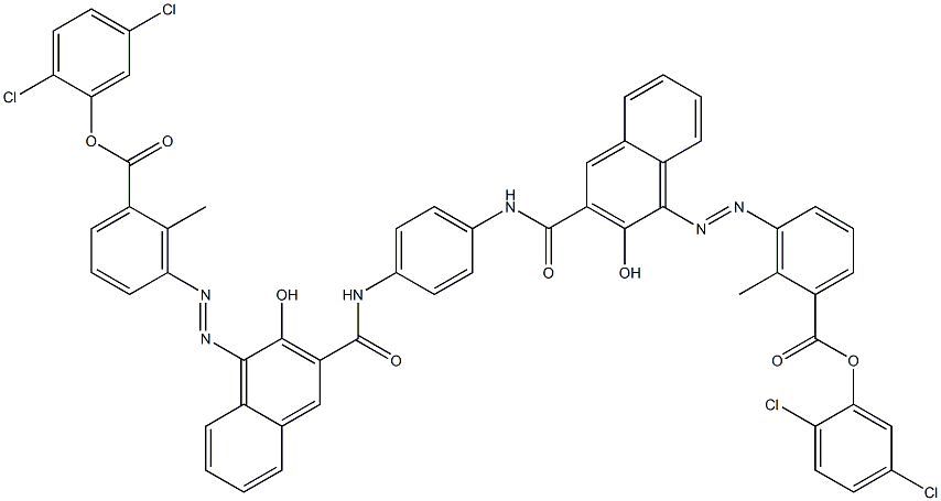 1,4-Bis[1-[[6-methyl-5-(2,5-dichlorophenoxycarbonyl)phenyl]azo]-2-hydroxy-3-naphthoylamino]benzene 结构式