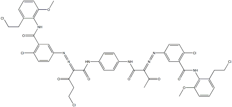 3,3'-[2-(Chloromethyl)-1,4-phenylenebis[iminocarbonyl(acetylmethylene)azo]]bis[N-[2-(2-chloroethyl)-6-methoxyphenyl]-6-chlorobenzamide] 结构式