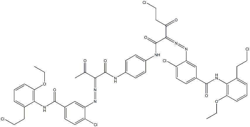 3,3'-[2-(Chloromethyl)-1,4-phenylenebis[iminocarbonyl(acetylmethylene)azo]]bis[N-[2-(2-chloroethyl)-6-ethoxyphenyl]-4-chlorobenzamide] 结构式