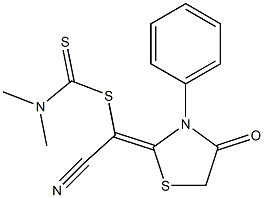 Dimethyldithiocarbamic acid [cyano(4-oxo-3-phenylthiazolidin-2-ylidene)methyl] ester 结构式