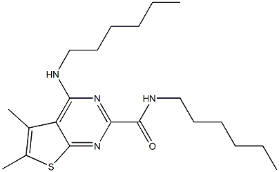 5,6-Dimethyl-4-(hexylamino)-N-hexylthieno[2,3-d]pyrimidine-2-carboxamide 结构式