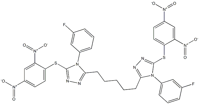 5,5'-(1,5-Pentanediyl)bis[4-(3-fluorophenyl)-3-(2,4-dinitrophenylthio)-4H-1,2,4-triazole] 结构式
