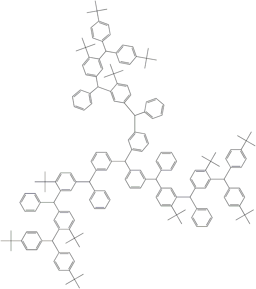 Tris[3-[3-[3-[bis(4-tert-butylphenyl)methyl]phenyl(4-tert-butylphenyl)methyl]phenyl(4-tert-butylphenyl)methyl]phenyl]methane 结构式