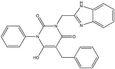 3-(1H-Benzimidazol-2-ylmethyl)-6-hydroxy-1-phenyl-5-benzylpyrimidine-2,4(1H,3H)-dione 结构式