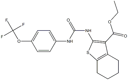 Ethyl 2-(((4-(trifluoromethoxy)phenyl)amino)carbonylamino)-4,5,6,7-tetrahydrobenzo[b]thiophene-3-carboxylate 结构式