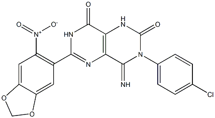 3-(4-Chlorophenyl)-4-imino-6-(6-nitrobenzo[d]1,3-dioxolen-5-yl)-1,3,7-trihydro-5,7-diazaquinazoline-2,8-dione 结构式