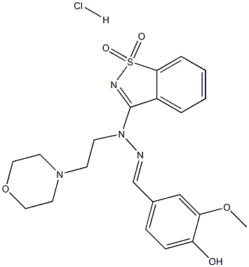 (E)-3-(2-(4-hydroxy-3-methoxybenzylidene)-1-(2-morpholinoethyl)hydrazinyl)benzo[d]isothiazole 1,1-dioxide hydrochloride 结构式