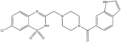 7-CHLORO-3-([4-(1H-INDOL-6-YLCARBONYL)PIPERAZIN-1-YL]METHYL)-2H-1,2,4-BENZOTHIADIAZINE 1,1-DIOXIDE 结构式