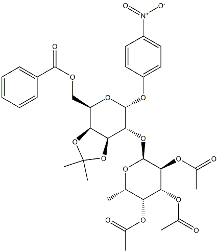 p-Nitrophenyl 6-O-benzoyl-3,4-O-isopropylidene-2-O-(2,3,4-tri-O-acetyl-a-L-fucopyranosyl)-a-D-galactopyranoside 结构式