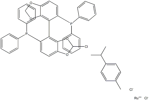Chloro[(S)-(-)-5,5'-bis(diphenylphosphino)-4,4'-bi-1,3-benzodioxole](p-cymene)ruthenium(II)chloride 结构式
