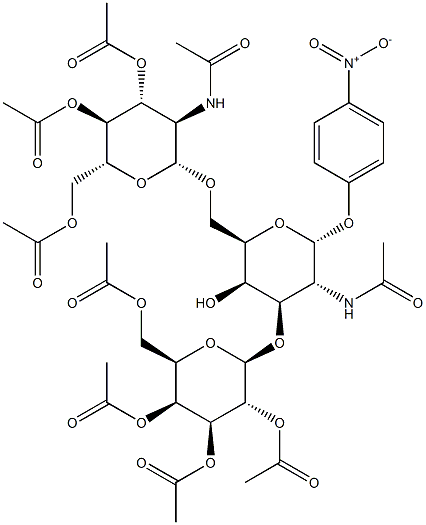 4-Nitrophenyl2-acetamido-6-O-(2-acetamido-3,4,6-tri-O-acetyl-2-deoxy-b-D-glucopyranosyl)-3-O-(2,3,4,6-tetra-O-acetyl-b-D-galactopyranosyl)-2-deoxy-a-D-galactopyranoside 结构式