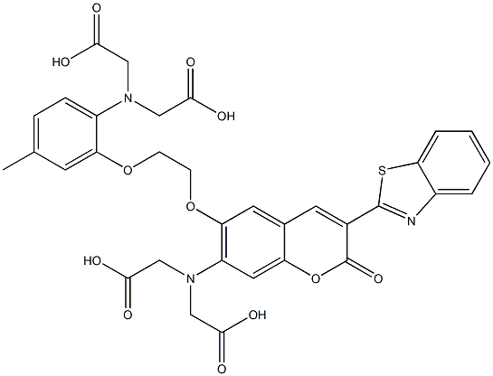 N-(3-(2-benzothiazolyl)-6-(2-(2-(bis(carboxymethyl)amino)-5-methylphenoxy)ethoxy)-2-oxo-2H-1-benzopyran-7-yl)-N-(carboxymethyl)glycine 结构式