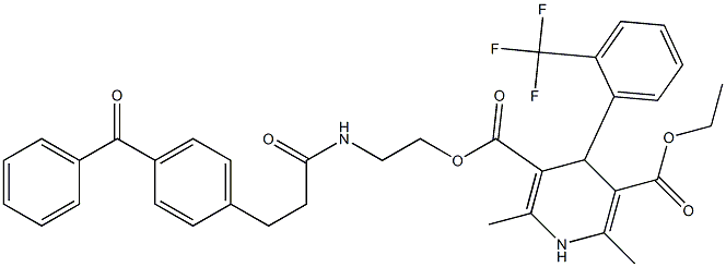 2,6-dimethyl-4-(2-(trifluoromethyl)phenyl)-1,4-dihydropyridine-3,5-dicarboxylic acid (2-(3-(4-benzoylphenyl)propionylamino)ethyl) ester ethyl ester 结构式