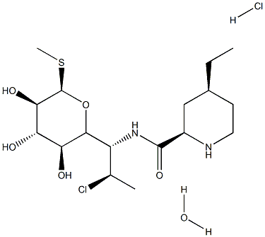 (2R,4S)-N-[(1S,2S)-2-chloro-1-[(2R,3S,4S,5R,6R)-3,4,5-trihydroxy-6-methylsulfanyl-oxan-2-yl]propyl]-4-ethyl-piperidine-2-carboxamide hydrate hydrochloride 结构式