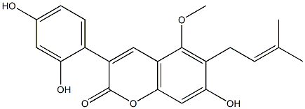 3-(2,4-dihydroxyphenyl)-7-hydroxy-5-methoxy-6-(3-methylbut-2-enyl)chromen-2-one 结构式