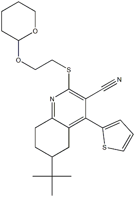 6-(tert-butyl)-2-{[2-(tetrahydro-2H-pyran-2-yloxy)ethyl]sulfanyl}-4-(2-thienyl)-5,6,7,8-tetrahydro-3-quinolinecarbonitrile 结构式