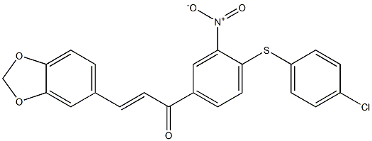 3-(1,3-benzodioxol-5-yl)-1-{4-[(4-chlorophenyl)thio]-3-nitrophenyl}prop-2-en-1-one 结构式