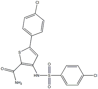 5-(4-chlorophenyl)-3-{[(4-chlorophenyl)sulfonyl]amino}thiophene-2-carboxamide 结构式