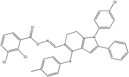 N-((E)-{1-(4-chlorophenyl)-4-[(4-methylphenyl)sulfanyl]-2-phenyl-6,7-dihydro-1H-indol-5-yl}methylidene)-N-[(2,3-dichlorobenzoyl)oxy]amine 结构式