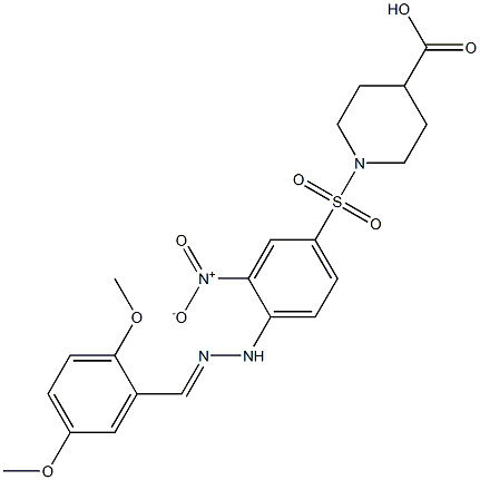 1-[(4-{2-[(E)-(2,5-dimethoxyphenyl)methylidene]hydrazino}-3-nitrophenyl)sulfonyl]-4-piperidinecarboxylic acid 结构式