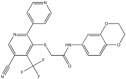 2-{[5-cyano-4-(trifluoromethyl)-2,4'-bipyridin-6-yl]thio}-N-(2,3-dihydro-1,4-benzodioxin-6-yl)acetamide 结构式