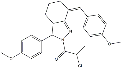 2-Chloro-1-[7-(4-methoxy-benzylidene)-3-(4-methoxy-phenyl)-3,3a,4,5,6,7-hexahydro-indazol-2-yl]-propan-1-one 结构式
