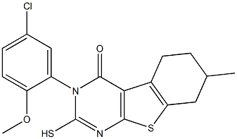 3-(5-Chloro-2-methoxy-phenyl)-2-mercapto-7-methyl-5,6,7,8-tetrahydro-3H-benzo[4,5]thieno[2,3-d]pyrimidin-4-one 结构式
