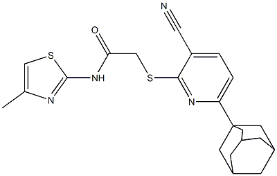 2-{[6-(1-adamantyl)-3-cyano-2-pyridinyl]sulfanyl}-N-(4-methyl-1,3-thiazol-2-yl)acetamide 结构式