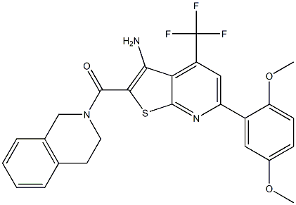 [3-amino-6-(2,5-dimethoxyphenyl)-4-(trifluoromethyl)thieno[2,3-b]pyridin-2-yl][3,4-dihydro-2(1H)-isoquinolinyl]methanone 结构式