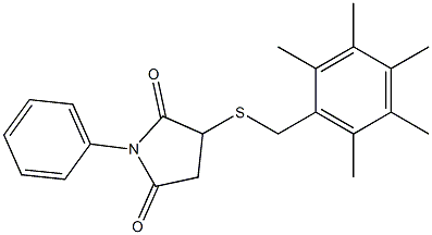 3-[(2,3,4,5,6-pentamethylbenzyl)thio]-1-phenylpyrrolidine-2,5-dione 结构式