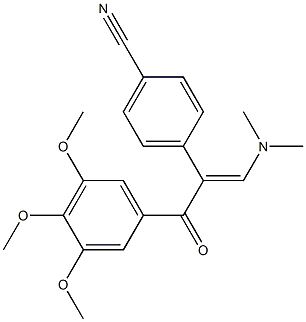 (E)-4-(3-(dimethylamino)-1-oxo-1-(3,4,5-trimethoxyphenyl)prop-2-en-2-yl)benzonitrile 结构式