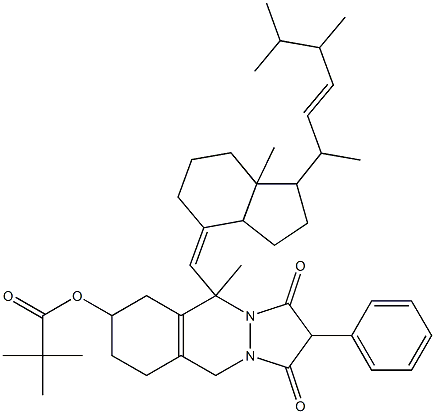 2,2-Dimethyl-propionic acid 5-methyl-5-[7a-methyl-1-(1,4,5-trimethyl-hex-2-enyl)-octahydro-inden-4-ylidenemethyl]-1,3-dioxo-2-phenyl-2,3,5,6,7,8,9,10-octahydro-1H-pyrazolo[1,2-b]phthalazin-7-ylester 结构式