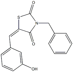 3-benzyl-5-(3-hydroxybenzylidene)-1,3-thiazolidine-2,4-dione 结构式