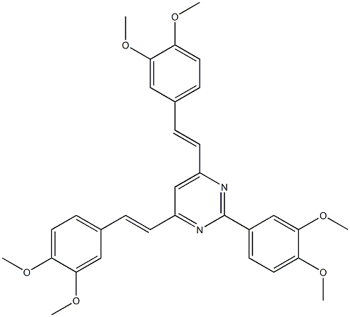 2-(3,4-dimethoxyphenyl)-4,6-bis[2-(3,4-dimethoxyphenyl)vinyl]pyrimidine 结构式