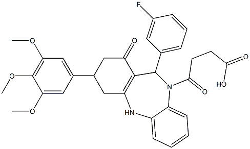 4-[11-(3-fluorophenyl)-1-oxo-3-(3,4,5-trimethoxyphenyl)-1,2,3,4,5,11-hexahydro-10H-dibenzo[b,e][1,4]diazepin-10-yl]-4-oxobutanoic acid 结构式