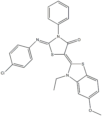2-[(4-chlorophenyl)imino]-5-(3-ethyl-5-methoxy-1,3-benzothiazol-2(3H)-ylidene)-3-phenyl-1,3-thiazolidin-4-one 结构式