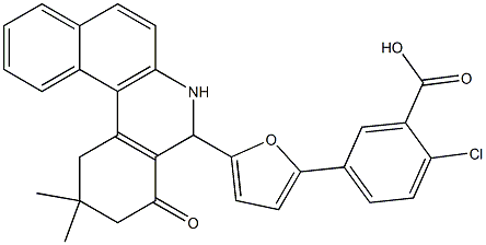 2-chloro-5-[5-(2,2-dimethyl-4-oxo-1,2,3,4,5,6-hexahydrobenzo[a]phenanthridin-5-yl)-2-furyl]benzoic acid 结构式