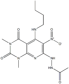 N'-{5-(butylamino)-6-nitro-1,3-dimethyl-2,4-dioxo-1,2,3,4-tetrahydropyrido[2,3-d]pyrimidin-7-yl}acetohydrazide 结构式