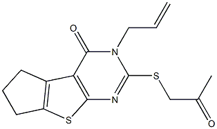 3-allyl-2-[(2-oxopropyl)sulfanyl]-3,5,6,7-tetrahydro-4H-cyclopenta[4,5]thieno[2,3-d]pyrimidin-4-one 结构式