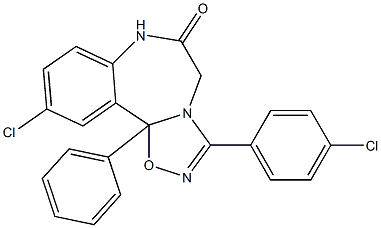 10-chloro-3-(4-chlorophenyl)-11b-phenyl-7,11b-dihydro[1,2,4]oxadiazolo[4,5-d][1,4]benzodiazepin-6(5H)-one 结构式
