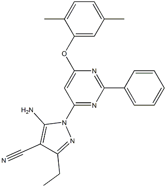 5-amino-1-[6-(2,5-dimethylphenoxy)-2-phenylpyrimidin-4-yl]-3-ethyl-1H-pyrazole-4-carbonitrile 结构式