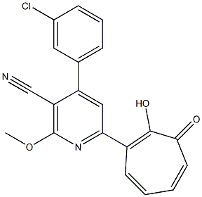 4-(3-chlorophenyl)-6-(2-hydroxy-3-oxo-1,4,6-cycloheptatrien-1-yl)-2-methoxynicotinonitrile 结构式
