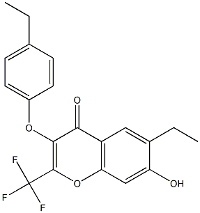 6-ethyl-3-(4-ethylphenoxy)-7-hydroxy-2-(trifluoromethyl)-4H-chromen-4-one 结构式