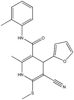 5-cyano-4-(2-furyl)-2-methyl-N-(2-methylphenyl)-6-(methylsulfanyl)-1,4-dihydro-3-pyridinecarboxamide 结构式