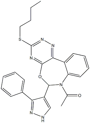 7-acetyl-6-(3-phenyl-1H-pyrazol-4-yl)-6,7-dihydro[1,2,4]triazino[5,6-d][3,1]benzoxazepin-3-yl butyl sulfide 结构式