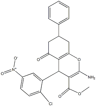 methyl 2-amino-4-{2-chloro-5-nitrophenyl}-5-oxo-7-phenyl-5,6,7,8-tetrahydro-4H-chromene-3-carboxylate 结构式